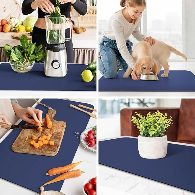 WISELIFE Dish Drying Mat Super Absorbent Drying Mat Large Dish Drying Mats for Kitchen Counter Easy Clean Dish Mat Kitchen Drying Mat18"x 36" Classic Blue