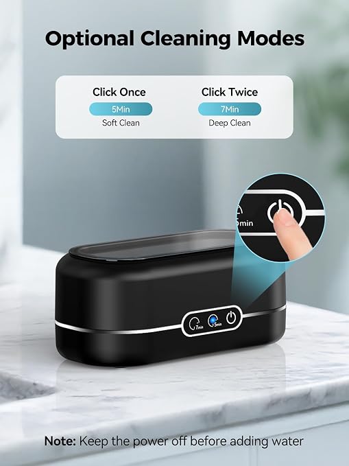 Miorcols Ultrasonic Jewelry Cleaner, 48KHz Jewelry Ultrasonic Cleaner Machine for All Jewelry, Glasses, Rings, Retainers, Watch Strap, Dentures, 304 Stainless Steel 12oz Cleaning Pod - Matte Black