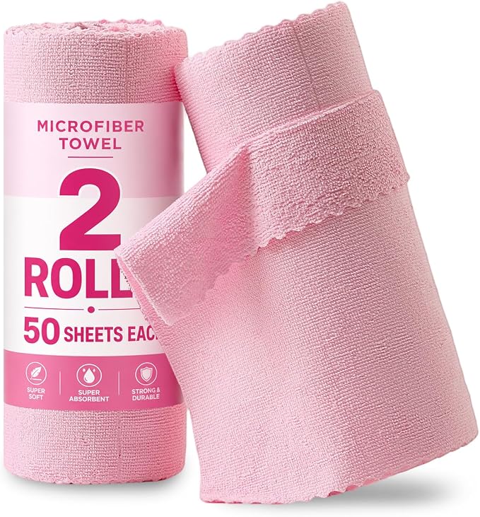 Jessy Home 2 Roll Reusable Paper Towels,100 Sheets Tear Away Microfiber Cleaning Cloth, Lint Free Cleaning Rags for Kitchen, Dishcloth,Household Cleaning Supplies