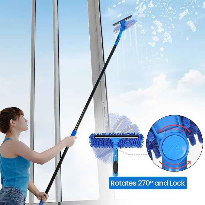 Window Cleaning Kit with Collapsible Bucket 4.2 Gallon, Professional 69" Window Squeegee Cleaner Tool with Extension Pole, Window Washing Equipment Cleaner Tool for Home Outdoor Commercial Use