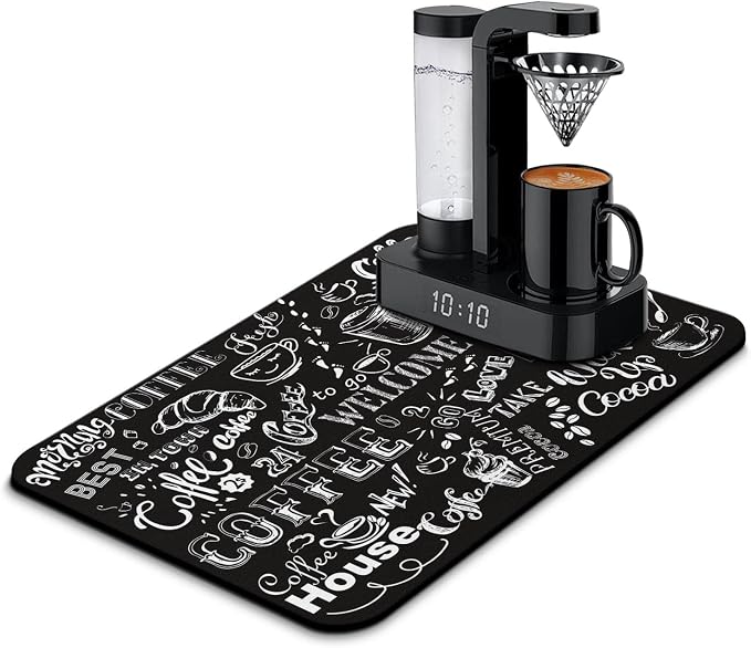 Coffee Bar Mat Accessories for Countertop Super Absorbent Anti-Slip Silicone Dish Drying Mats Kitchen Counter Draining Pad Decor Gift Fit Maker Pot Espresso Machine 23inx15in