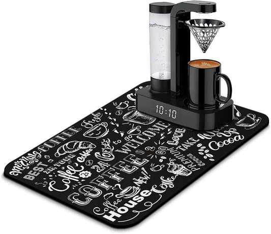 Coffee Bar Mat Accessories for Countertop Super Absorbent Anti-Slip Silicone Dish Drying Mats Kitchen Counter Draining Pad Decor Gift Fit Maker Pot Espresso Machine 23inx15in