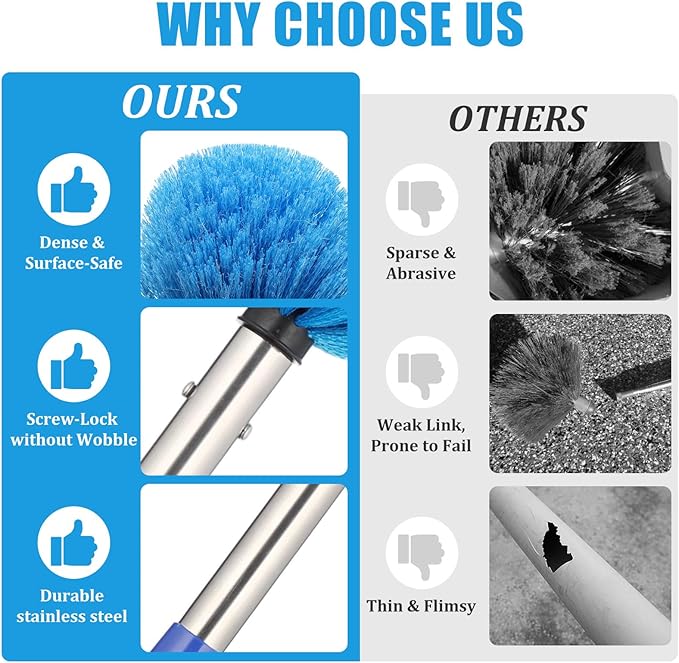 Cobweb Duster with Extension Pole - 6 FT Lightweight Stainless Steel Extendable Duster Ceiling Fan Duster for High Ceilings, Medium Stiff PET Bristle Spider Web Brush for Indoor/Outdoor Cleaning