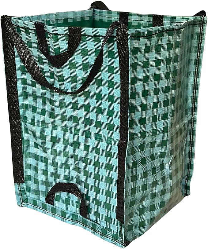 DURASACK Heavy Duty Home and Yard Bags 48-Gallon Reusable Self-Standing Lawn and Leaf Bags Garbage Can with Reinforced Handles, Gingham Green, 3 Pack