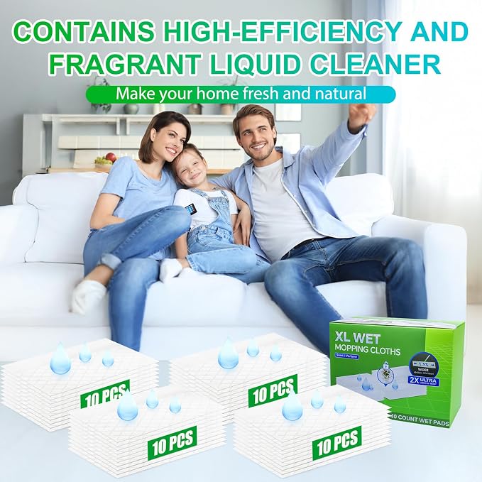 40 Count XL Wet Mopping Cloths for Swiffer Sweeper XL Mop | Disposable X-Large Wet Pad Refills - Multi-Surface Wet Wipes Refill for Floor Cleaning.（Only pads, not including mop）