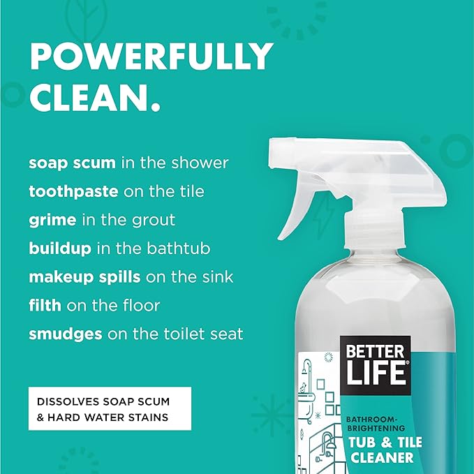 BETTER LIFE Bathroom Cleaner - Tea Tree Bathtub & Shower Cleaner Spray for Glass and Tile - Foaming Mold and Mildew Remover for Tub Works on Hard Water Stains - 1 Gal Refill