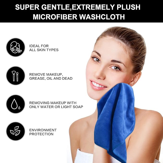 SINLAND Microfiber Facial Cloths Fast Drying Washcloth 12inch x 12inch (6pack, Blue)