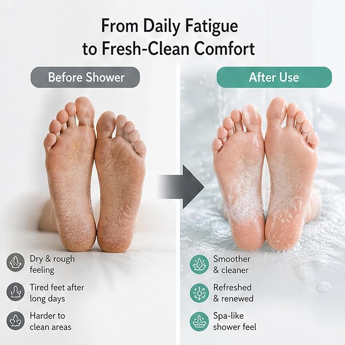Dual-Sided Silicone Shower Foot Scrubber Mat – Foot Scrubber in Shower for Deep Cleaning & Exfoliation | Wall-Mounted Shower Foot Scrubber Mat & Back Cleaner for Men and Women (Grey, Standard)