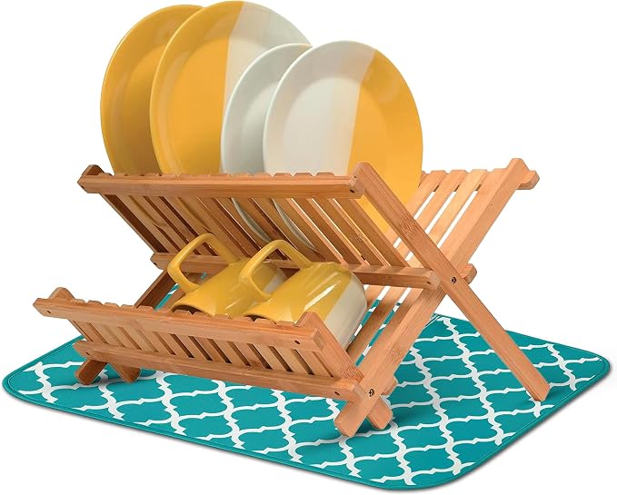 Dish Drying Mat for Kitchen Counter, Large 18 x 14 Absorbent Microfiber Pad | Machine Washable Quick Dry Kitchen Mat, Reversible Under Dish Rack Pad, Counter Protector for Dishes Pots Pans, Coffee Bar