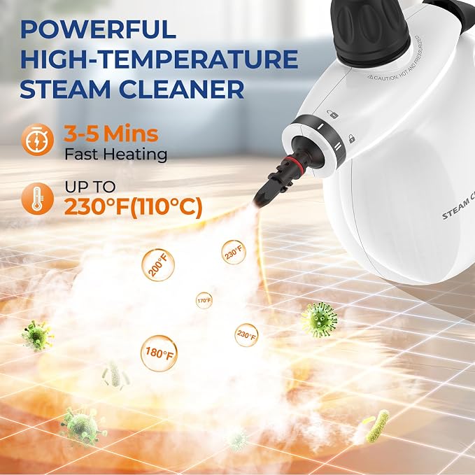 13Pcs Pressurized Handheld Steam Cleaner, Portable Deep Cleaning Steamer | Natural Deep Cleaning, Multi-Purpose for Home, Grout, Kitchen, Car, Window, Upholstery, Bathroom and Clothes