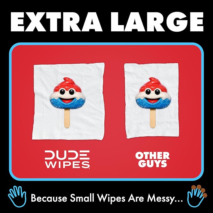 DUDE Wipes Poopsicle Flushable Wipes - Ice Pop Scented Extra-Large Adult Wet Wipes - 3 Pack (144 Count) - Infused with Vitamin E and Aloe - Septic and Sewer Safe