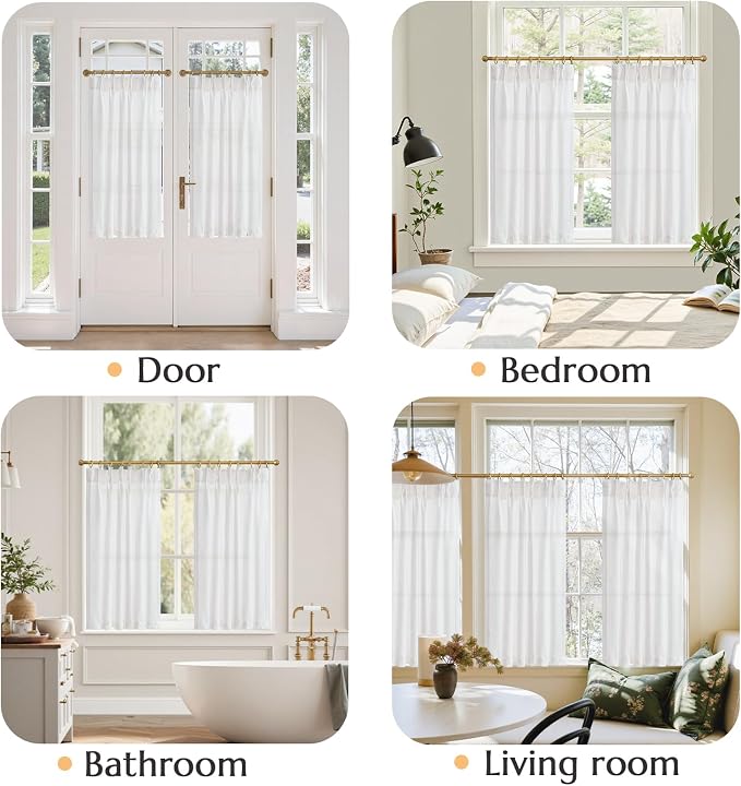 jinchan Linen Pinch Pleated Back Tab Tier Curtains, 38x45, 2 Panels, White | Light filtering,small window treatment,cafe curtains,machine washable,farmhouse,kitchen,bathrooms,laundry