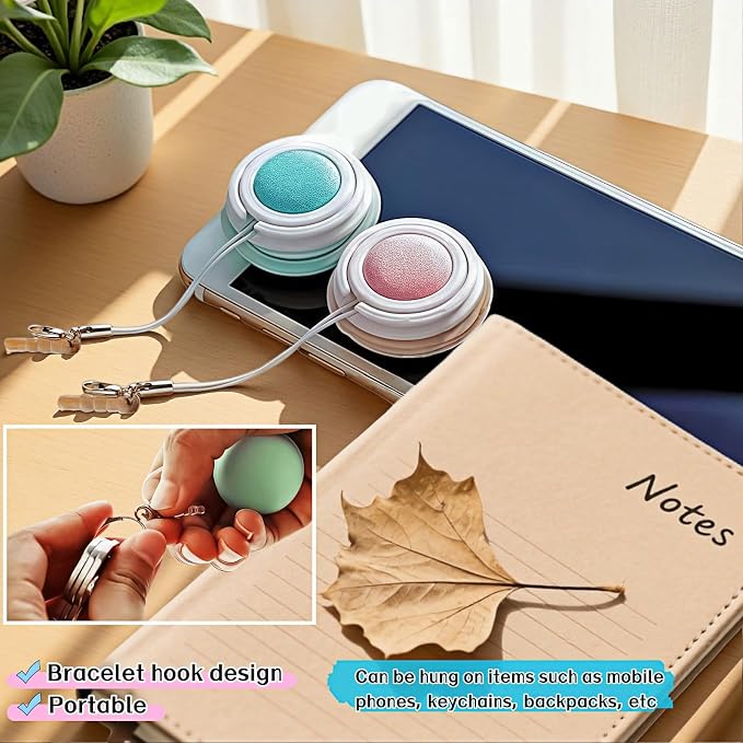 【2 Pack】 Phone Screen Cleaner Dust Plug, Portable Keychain Screen Cleaner for Glasses, Phone, Tablet, Lens - Reusable, Washable, Cute Design with Wrist Strap (Pink/Green) (Pink+Green)