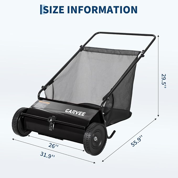 Push Lawn Sweeper 26Inch-Heavy Duty Walk Behind Leaf Collector and Yard Sweeper for Outdoor,Patio,Driveway,Garden Grass Sweepers,4 High Speed Spinning Brush,7 Cu. ft. Hopper Capacity | Yard Sweeper for Outdoor,Patio,Driveway,Garden Grass Sweepers,4 Hig...
