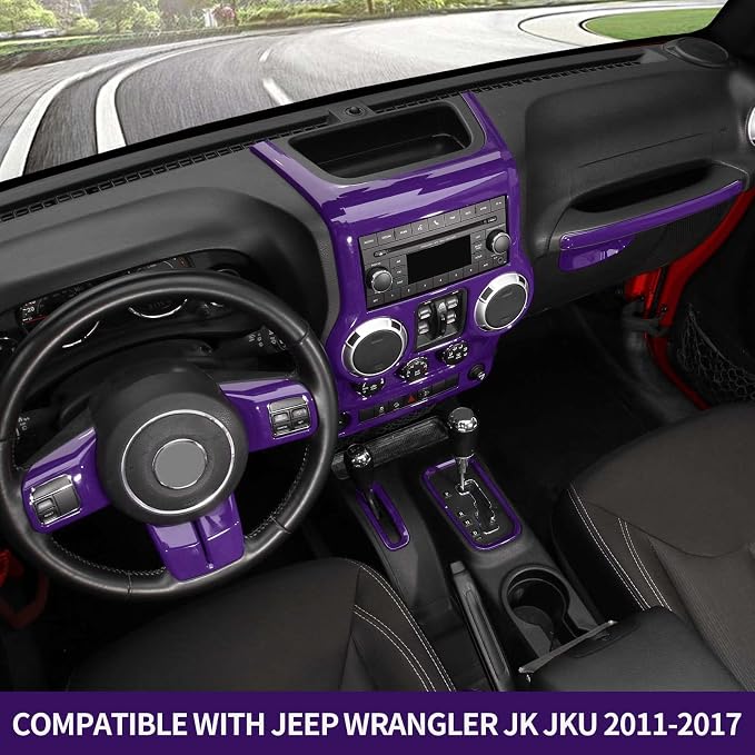 RT-TCZ for Jeep JK Interior Trim Kit Purple, JKU Center Console Dashboard Panel Trim Cover for Jeep Wrangler JK JKU 2011-2017 Purple Interior Accessories 10pcs