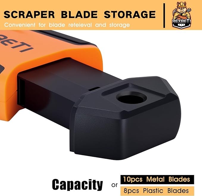 REXBETI Razor Blade Scraper Tool, Upgraded Windows, Glass Stovetop Scraper | 7 metal & 150 plastic blades. Removing paint, grease, adhesive, stickers, labels, decal. General cleaning tool. Blade Storage