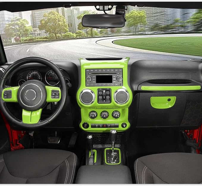 RT-TCZ for Jeep JK Interior Trim Kit Green, JKU Center Console Dashboard Panel Trim Cover for Jeep Wrangler JK JKU 2011-2017 Green Interior Accessories 10pcs