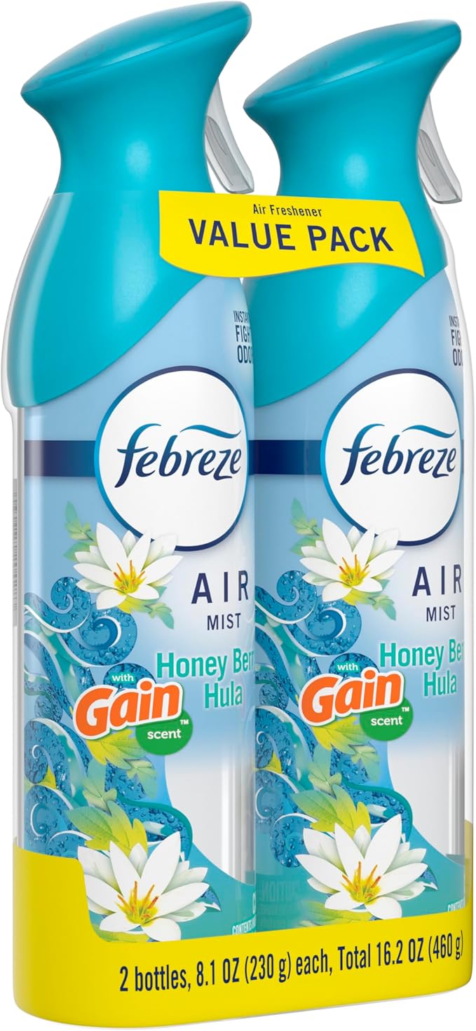 Febreze Air Mist, Air Freshener Spray, Odor Fighting Room Spray, Deodorizer for Home Bathroom Kitchen Office Apartment Dorm Room Classroom, Gain Honey Berry Hula Scent, 8.1oz (Pack of 2)