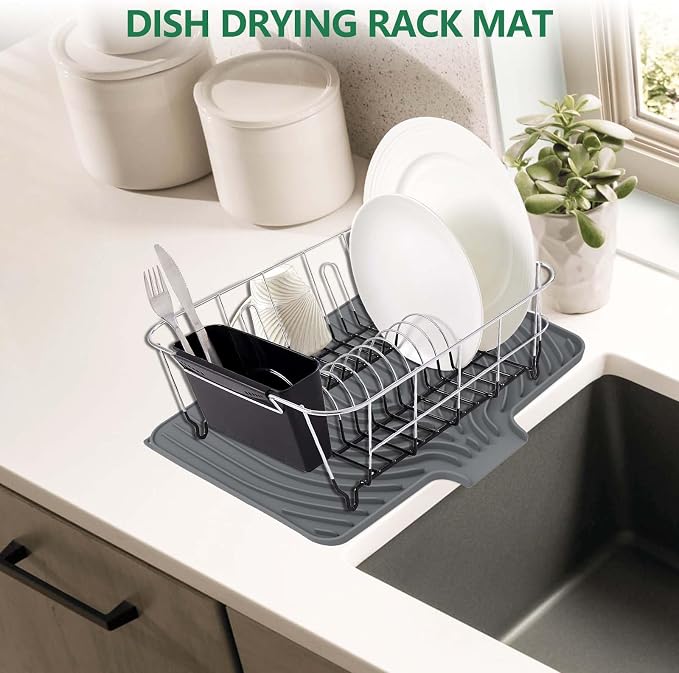 GUUKIN Silicone Dish Drying Mat,17.7" x 11.8 " Drying Matt Kitchen Counter, Dish Drying Rack Mat, Easy Clean Pad for Countertop Protection, Multi-Functional Use, Not applicable Bumps up sink (Grey)