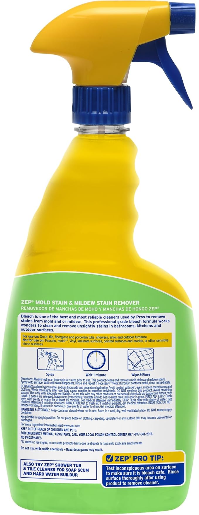Zep Mold Stain and Mildew Stain Remover - 32 oz (Pack of 4) ZUMILDEW32 - Professional Strength No Scrub Formula