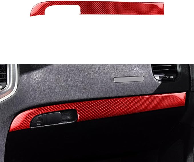 Glove Box Handle Decals Fit for Dodge Charger/Chrysler 300 2011-2023 | Real Carbon Fiber | Accessories | Trim Passenger Side Storage Box Glove Box Panel | Thick Overlay | Self-adhesive | Red