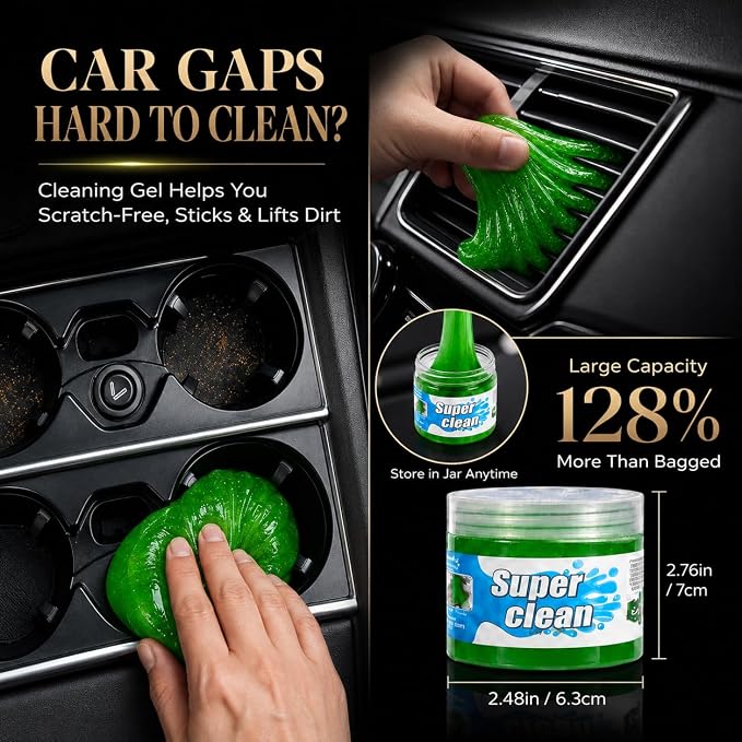 18PCS Car Detailing Kit Cleaning Gel Boar Hair Scratch Free Cleaner | Dual-use auto&home kit with cleaning gel,2-in-1 vent brush,crevice/glass brushes&storage bag,perfect gift for car enthusiasts