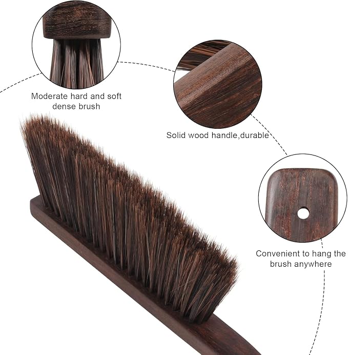 17In Large Dust Pan and Brush Set,Heavy-Duty Dust Pan | Handheld Dustpan | Commercial Metal Dust Pan and Wood Broom,Precision Edge for Debris,Black Hanging Dustpan Set for Home,Fireplace,Car,Outdoor