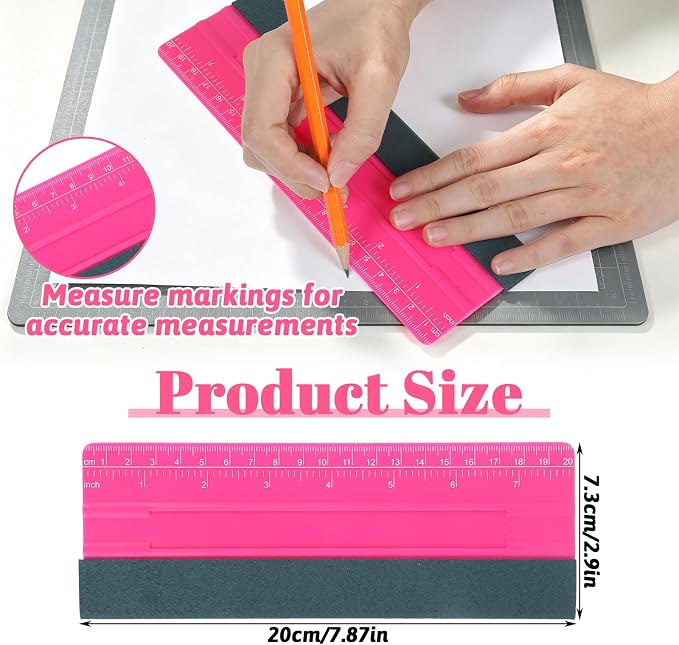 Wallpaper Smoothing Tool, Professional Vinyl Squeegee with Ruler | Felt Squeegee for Vinyl Decals Sticker Paper Wallpaper Window Film Tools (Pink, 8inch)