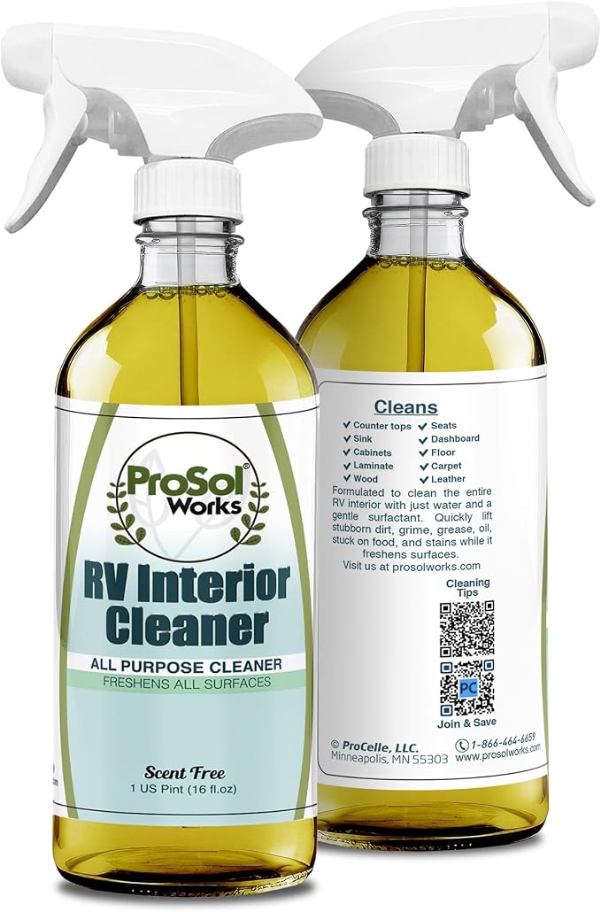 RV Interior Cleaner 16 oz - Camper All Purpose Cleaner for RVs, Toilet, Countertops, Flooring, Upholstery, Fabric, Leather & More - Natural Clean - Safe on All Surfaces