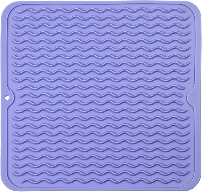 MicoYang Silicone Dish Drying Mat for Multiple Usage,Easy clean,Eco-friendly,Heat-resistant Silicone Mat for Kitchen Counter or Sink,Refrigerator or Drawer liner Light Purple M 12 inches x 12 inches