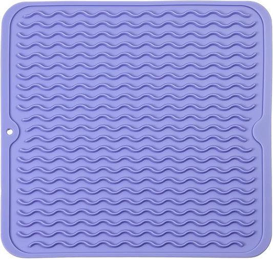 MicoYang Silicone Dish Drying Mat for Multiple Usage,Easy clean,Eco-friendly,Heat-resistant Silicone Mat for Kitchen Counter or Sink,Refrigerator or Drawer liner Light Purple M 12 inches x 12 inches