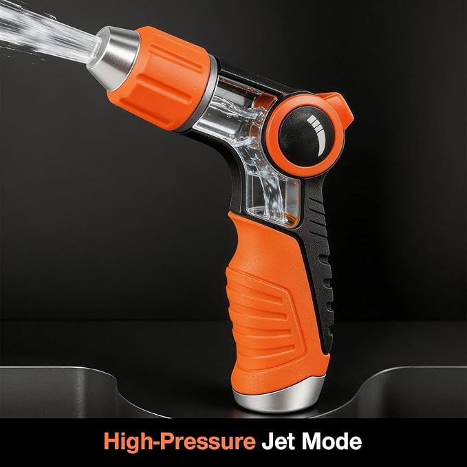 Besiter Garden Hose Nozzle Sprayer High Pressure Water Hose Nozzle with 4 Patterns with Adjustable Spray for Car Washing, Garden Watering, Patio Cleaning and Pets (Orange)
