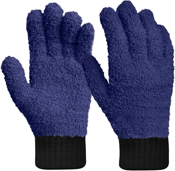 MIG4U Microfiber Gloves - Dusting Gloves for House Cleaning - Washable Blind Cleaner Duster Tool (Navy,S/M)