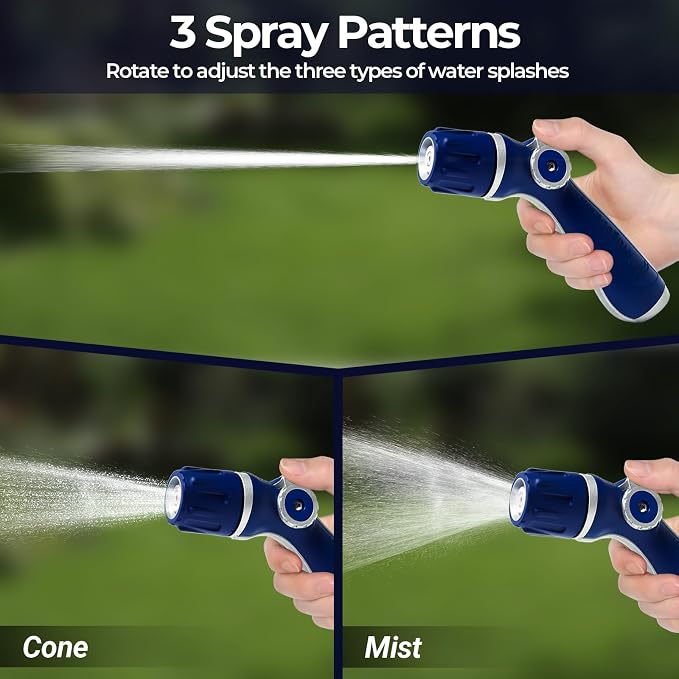 HugeDawn Garden Hose Nozzle, Heavy Duty Metal Sprayer Nozzle, Non-Slip Thumb Control, 3/4" GHT High Flow for Quick Watering & Cleaning (Blue)