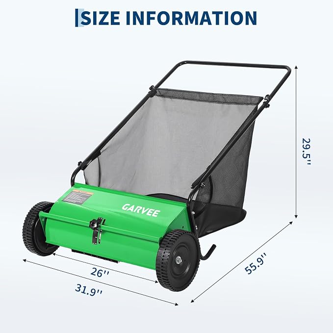 Push Lawn Sweeper 26Inch-Heavy Duty Walk Behind Leaf Collector and Yard Sweeper for Outdoor,Patio,Driveway,Garden Grass Sweepers,4 High Speed Spinning Brush,7 Cu. ft. Hopper Capacity | Yard Sweeper for Outdoor,Patio,Driveway,Garden Grass Sweepers,4 Hig...