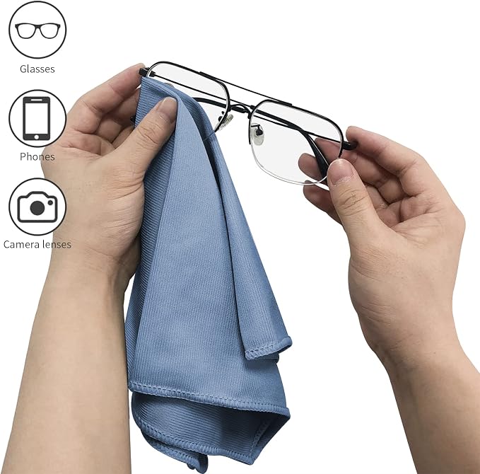 Puomue 6 Pack Microfiber Glass Cleaning Cloth, 16 Inch X 16 Inch, Lint Free Quickly Clean Window, Glasses, Windshields, Mirrors, and Stainless Steel, Dark Blue