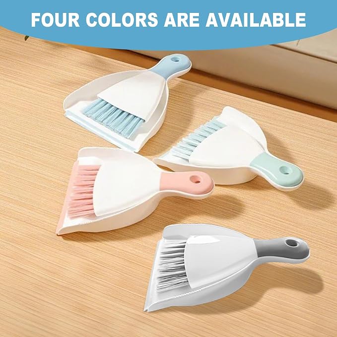 Mini Broom with Dustpan Combo Set Small Dust pan and Brush Set Quick Cleanup Tools for Kitchen Table Keyboards Pets Nest Sofa (Pink)