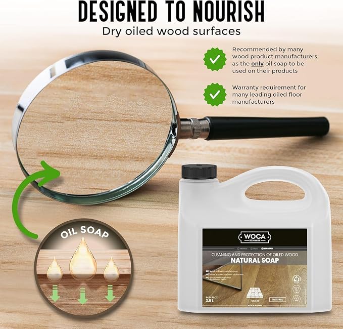 WOCA Denmark Natural Soap Bundle - 2x(1L) -Concentrated Cleaner for Oil-Treated Hardwood Floors, Furniture, Millwork, Cutting Boards, and Countertops.
