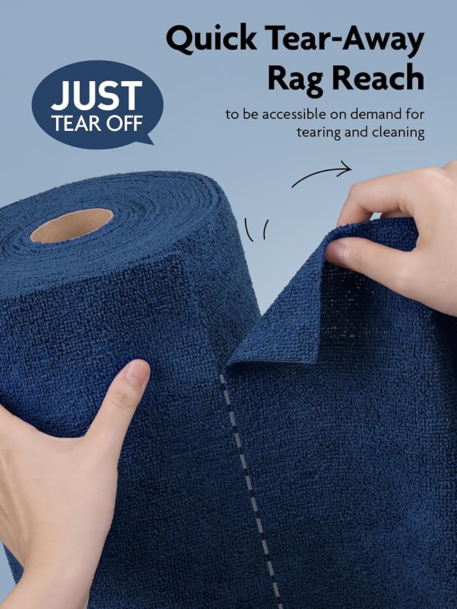 Fantasticlean Microfiber Cleaning Cloth Roll-75 Sheets, 12"x12" (Navy Blue) | Super Absorbent, Lint-free, Tear-away Microfiber Towel Roll, for All-Purpose Cleaning, Reusable Alternative to Paper Towels