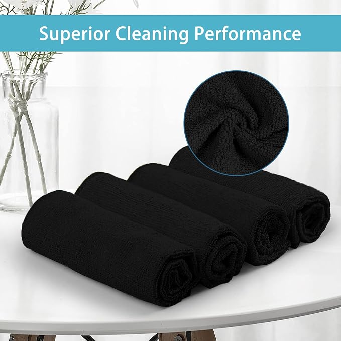 HOMEXCEL 50PK Microfiber Cleaning Cloth, Cleaning Rag for Home, 11.5x11.5in | Reusable, Lint Free, Scratch-Free and Highly Absorbent Towels for Kitchen, Window and Glass, Cars, Black