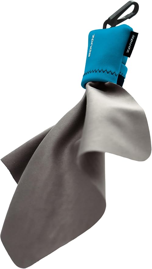 SPUDZ Ultra Microfiber Lens Cleaner with Closeable Bottom – Clip-On Pouch, Washable – for Binoculars, Scopes, Glasses, Screens | Ultra Coastal Blue, 6 x 6 Inch