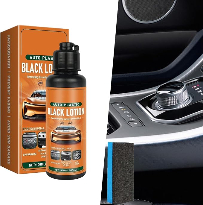 Auto Plastic Restorer Kit, 100ml Car Interior Care Restorer Kit with Sponges, Auto Plastic Black Lotion, Interior Scratch Remover Cleaner, Can Restore The Luster Of Faded Plastics and Rubbers (1pcs)