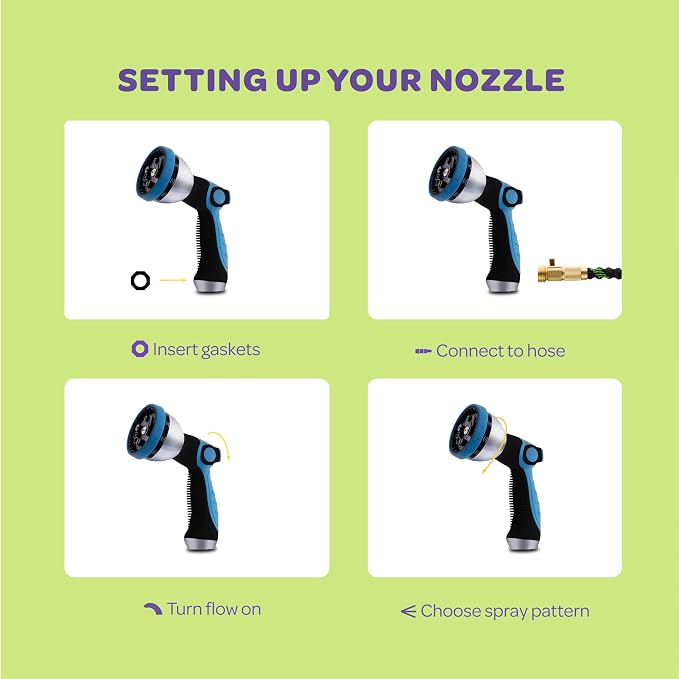 Hose Nozzle [Blue] Heavy Duty Hose Sprayer With 10 Adjustable Watering Patterns. Thumb Control Design, Comfortable Ergonomic Grip, Garden Hose Nozzle for Watering Plants & Lawns/Fun showers/Cleaning