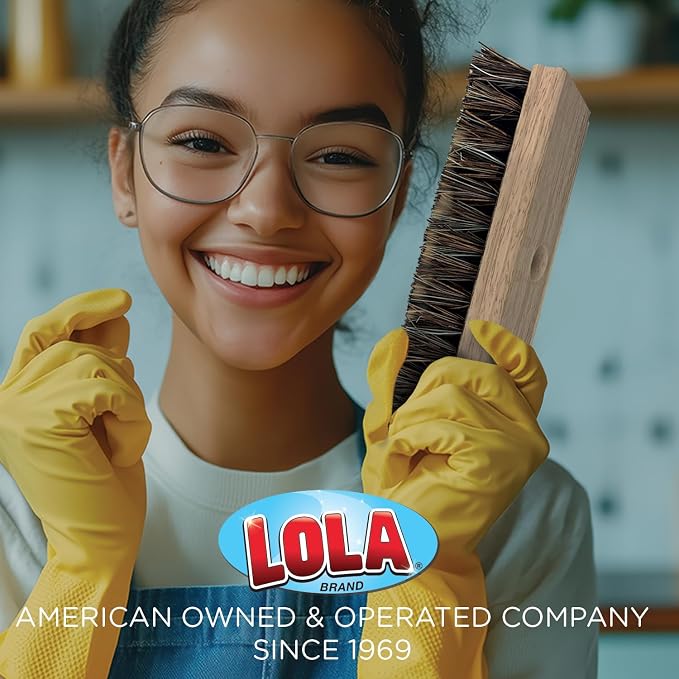 LOLA Deck Scrub Brush, 9" x 3.5" Head w/Palmyra & PVC Bristles for Outdoor Cleaning, Removes Dirt & Grime from Patios, Decks, Grout, 1 CT