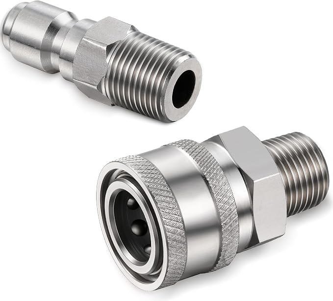 4 Sets NPT 1/4 Inch Pressure Washer Coupler Quick Connect Plug Male Female 1/4 Quick Connect Fittings Pressure Washer Adapters Accessories(External Thread)