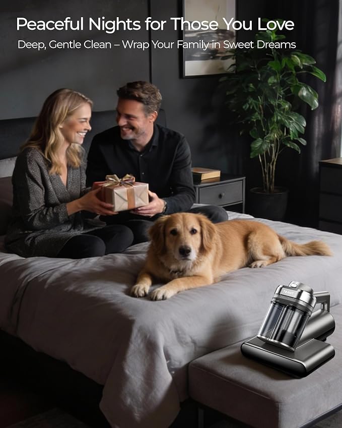 Teant Cordless Mattress Bed Vacuum, 18kPa Suction & LED Display, Model MV01 | Cordless 2-Speed Bed Vacuum, 33000RPM Roller Brush, 253.7nm UV-C, Ultrasonic, HEPA, 149°F Heat, Aroma, Anion for Bed Sofa