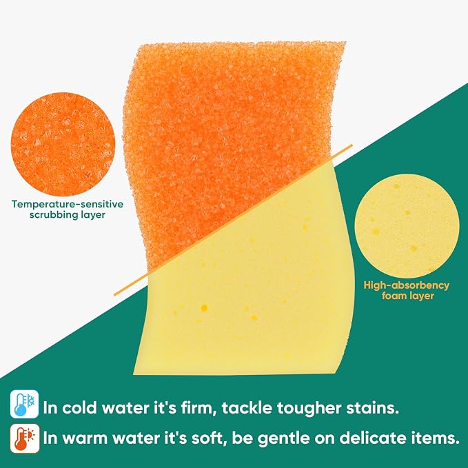LAUNDRYLUX Scrub Sponge, 4 Pack Dual-Sided Temperature-Responsive Scrubber - Non-Scratch - Multipurpose Dish Sponges for Kitchens, Bathrooms, and Outdoor Use - S Shape