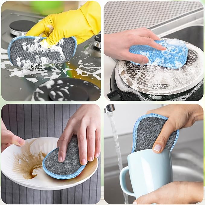 GLIMGLINT 12Pack Dish Sponges Kitchen, Non-Scratch Microfiber Sponges for Cleaning, Reusable Dish Sponge for Dishes, Pots and Pans,Blue