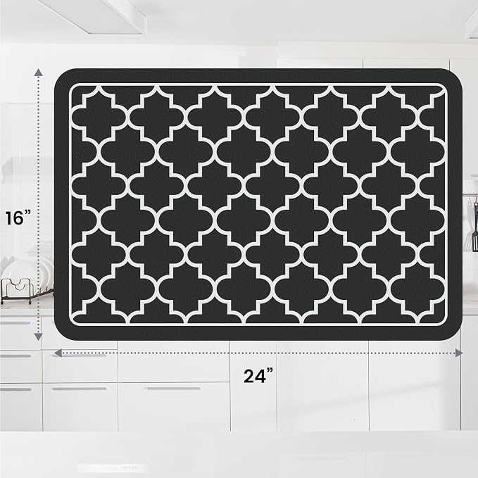 WISELIFE Dish Drying Mat Super Absorbent Drying Mat Large Dish Drying Mats for Kitchen Counter Easy Clean Dish Mat Kitchen Drying Mat16"x 24" Stylish Black