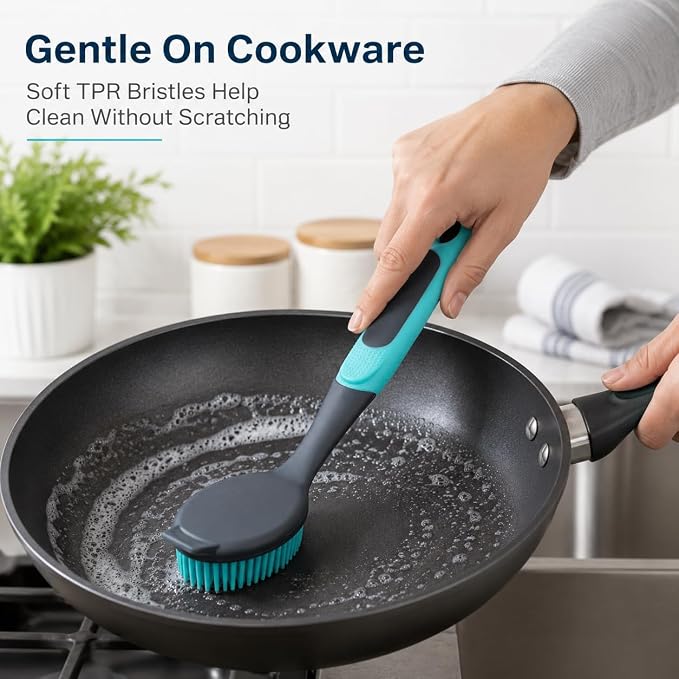 2-Pack Dish Brush with Handle, Kitchen Dish Scrubber Soft Dishwashing Brush for Cleaning Pots, Pan, Sink